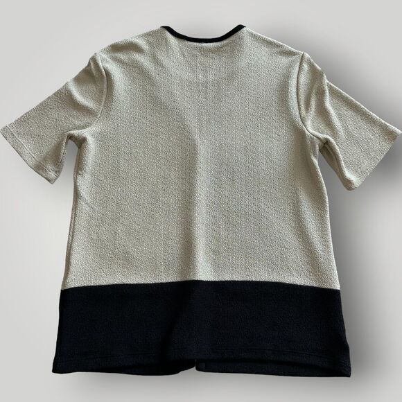 Liz Baker Essentials Women's S Black Tan Colorblock Two-fer Short Sleeve Blouse - Picture 6 of 10